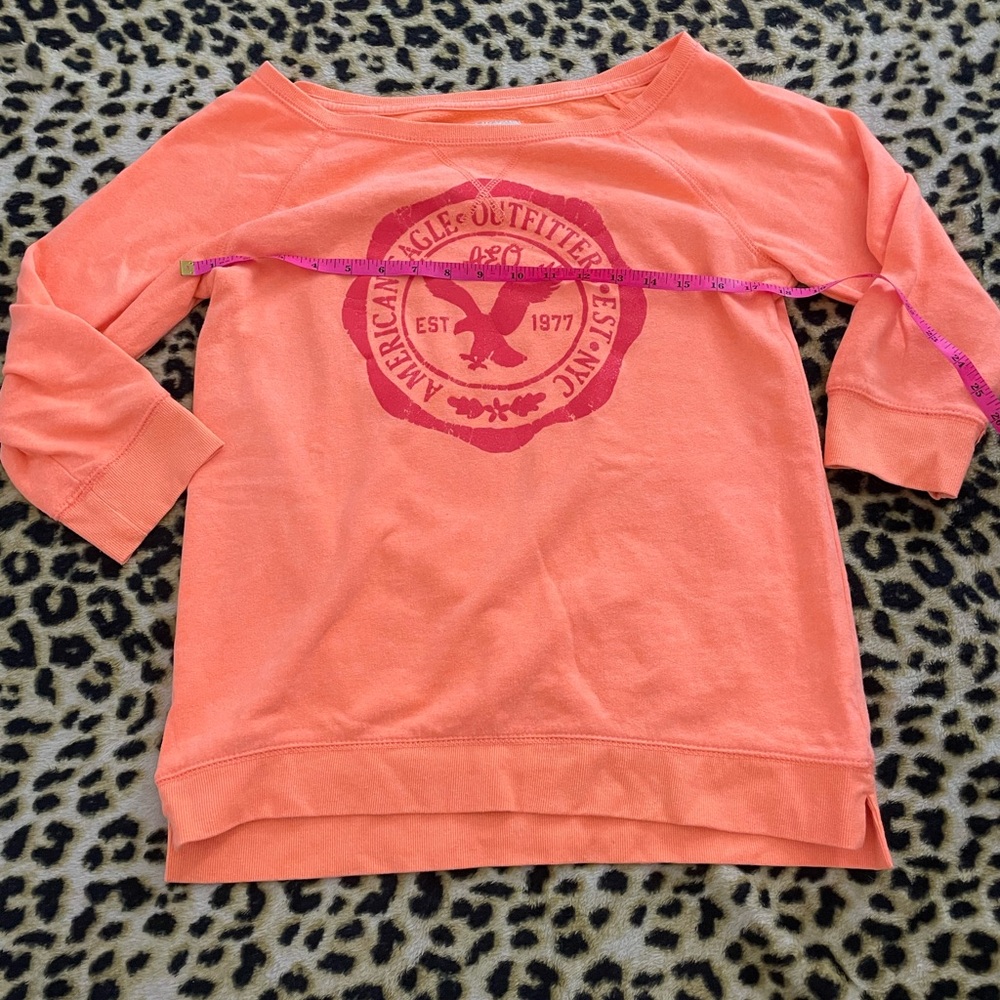 American Eagle Orange/pink sweater 3/4 sleeve sparkle accent comfy size M